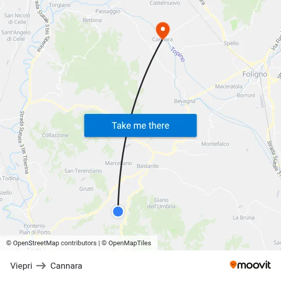 Viepri to Cannara map