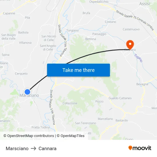 Marsciano to Cannara map