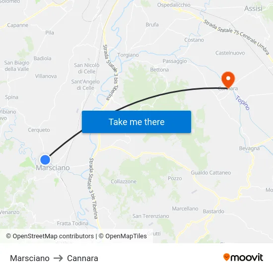Marsciano to Cannara map