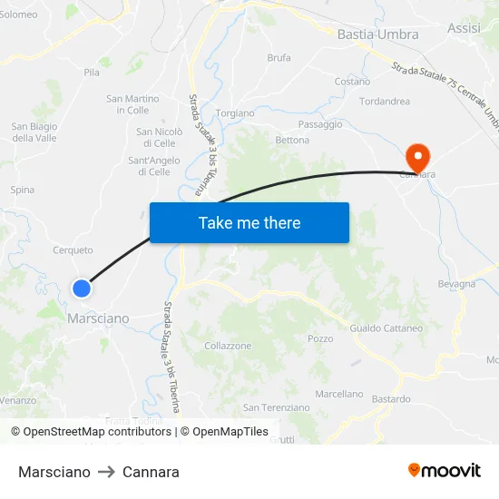 Marsciano to Cannara map