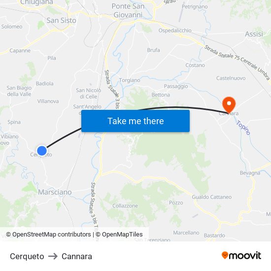 Cerqueto to Cannara map