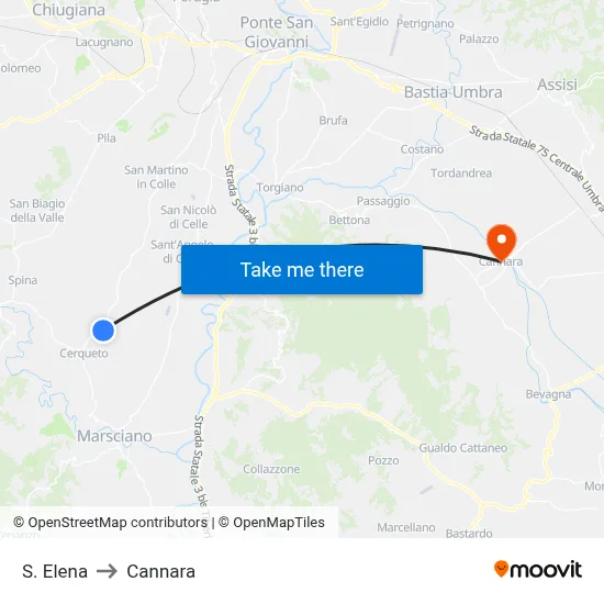 S. Elena to Cannara map