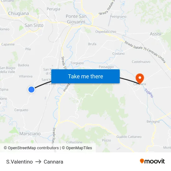 S.Valentino to Cannara map