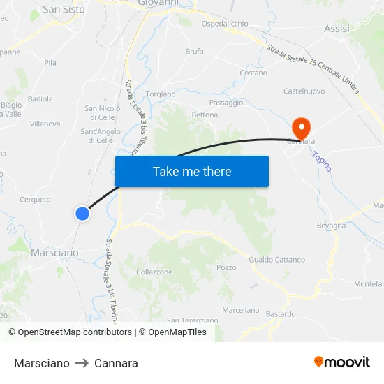 Marsciano to Cannara map