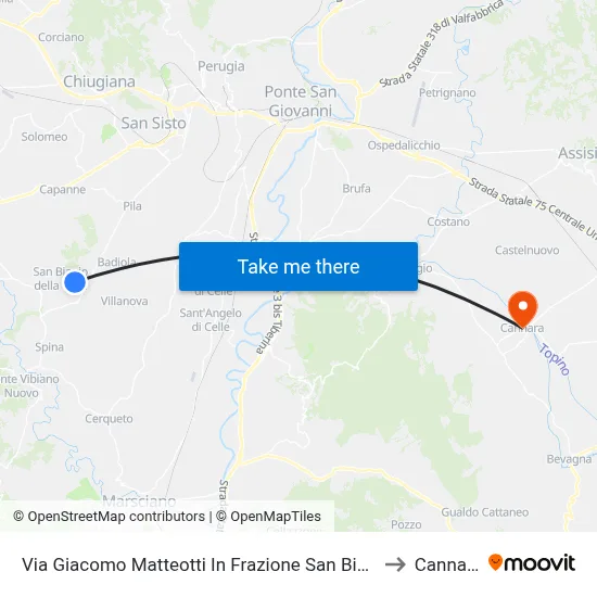 Via Giacomo Matteotti in San Biagio District to Cannara map