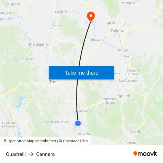 Quadrelli to Cannara map