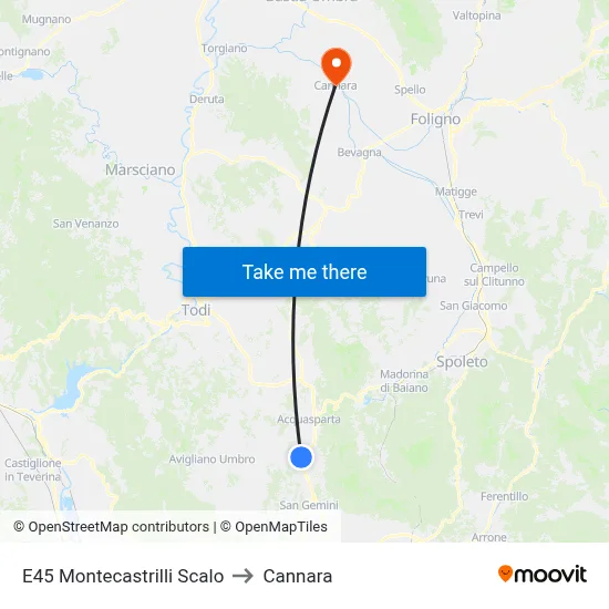 E45 Montecastrilli Station to Cannara map