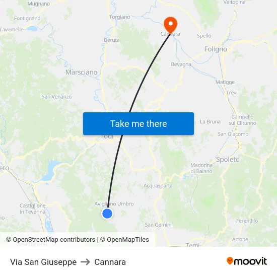 Via San Giuseppe to Cannara map