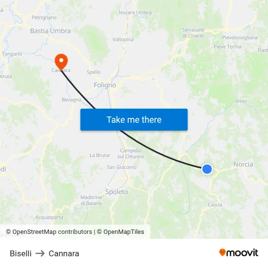 Biselli to Cannara map