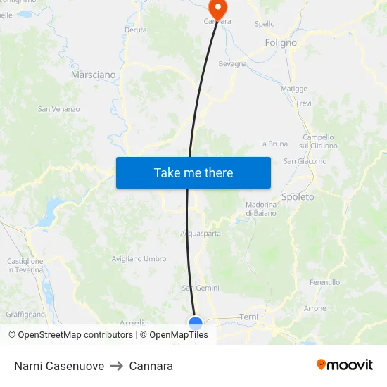 Narni Casenuove to Cannara map