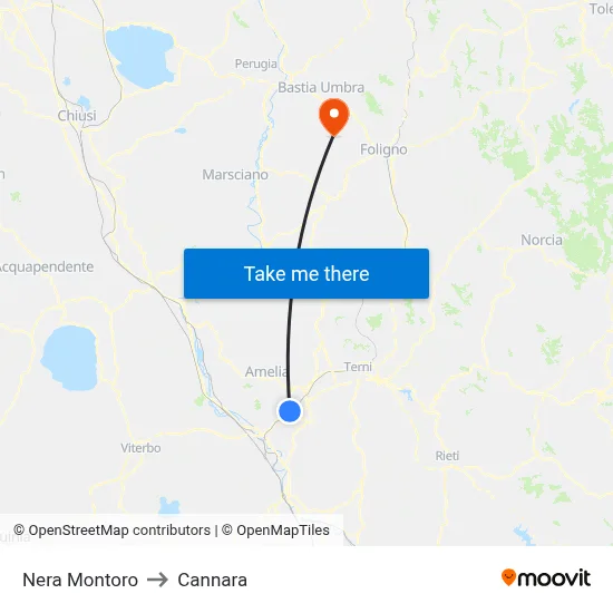 Nera Montoro to Cannara map
