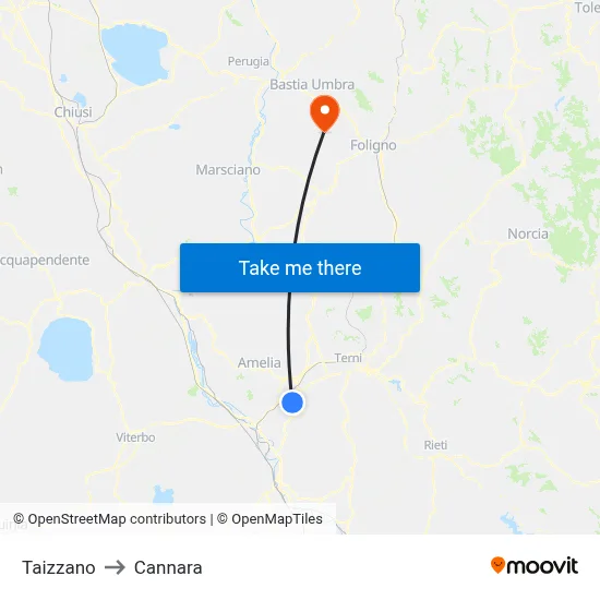Taizzano to Cannara map