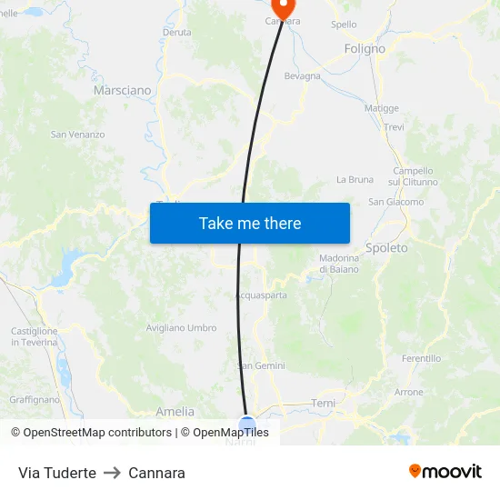 Via Tuderte to Cannara map