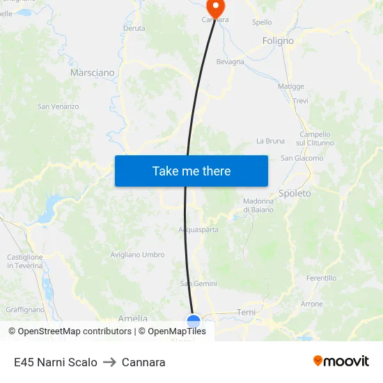 E45 Narni Scalo to Cannara map