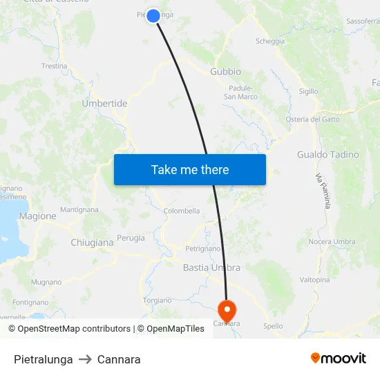 Pietralunga to Cannara map