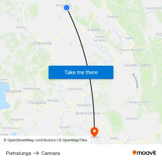 Pietralunga to Cannara map