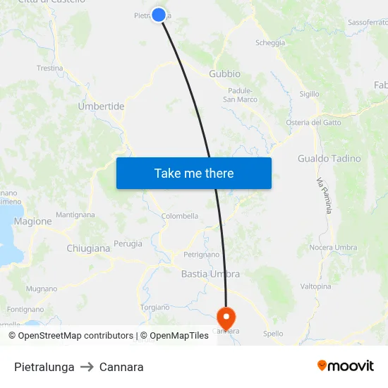 Pietralunga to Cannara map