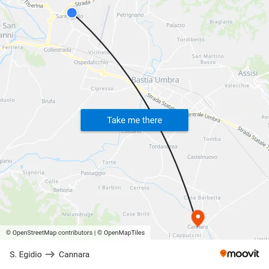 S. Egidio to Cannara map