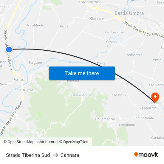 South Tiber Road to Cannara map