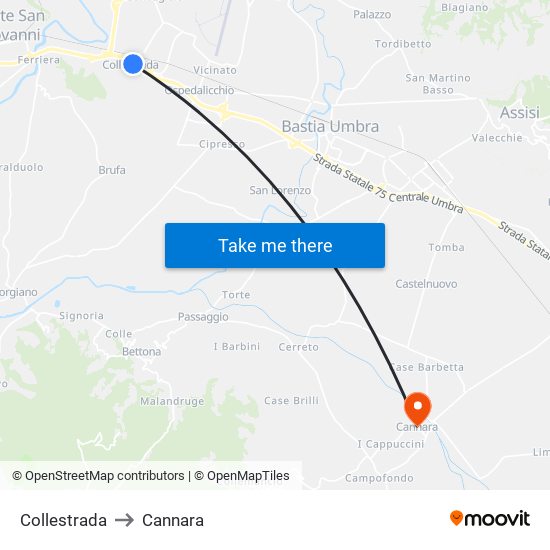 Collestrada to Cannara map