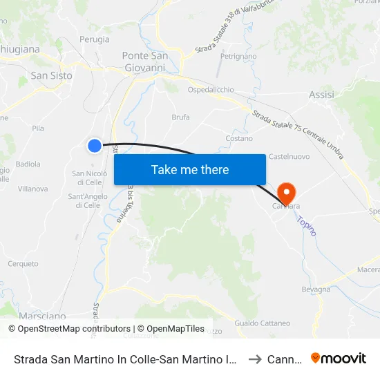 San Martino In Colle-San Martino In Campo Road to Cannara map