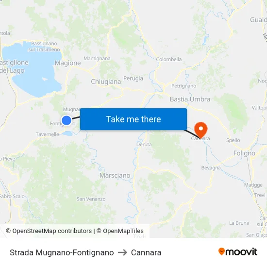 Strada Mugnano-Fontignano to Cannara map