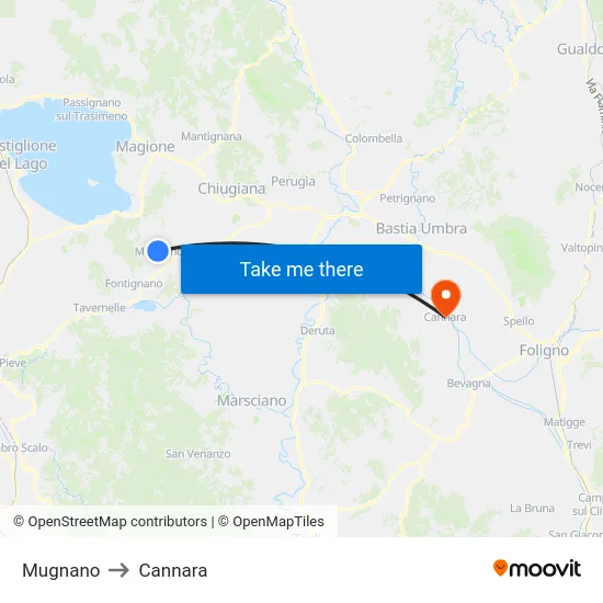 Mugnano to Cannara map