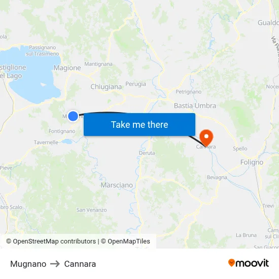 Mugnano to Cannara map