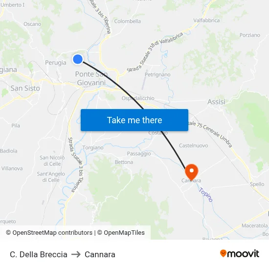 Via della Breccia to Cannara map