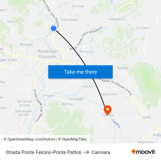 Strada Ponte Felcino-Ponte Pattoli to Cannara map