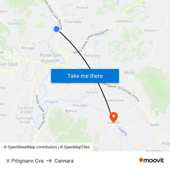 V. Pitignano Cva to Cannara map
