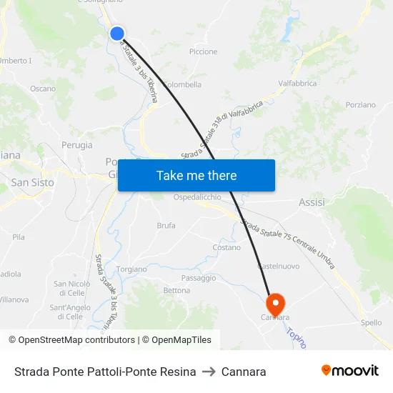 Strada Ponte Pattoli-Ponte Resina to Cannara map