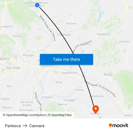 Parlesca to Cannara map