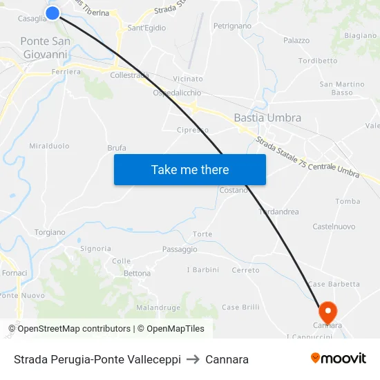 Strada Perugia-Ponte Valleceppi to Cannara map