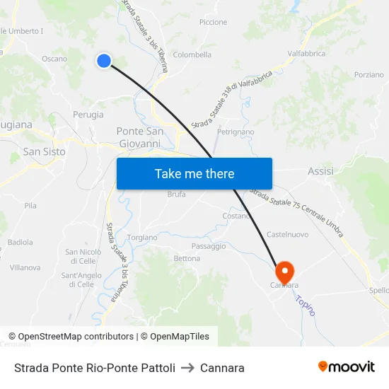 Ponte Rio-Ponte Pattoli Road to Cannara map