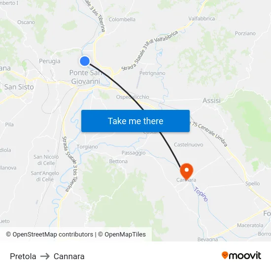 Pretola to Cannara map