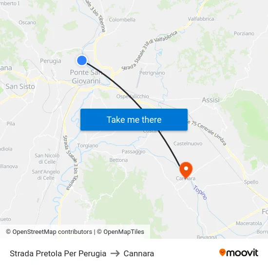 Strada Pretola Per Perugia to Cannara map