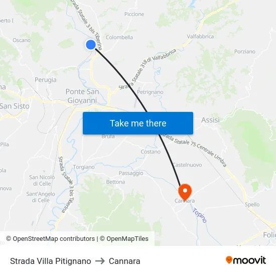 Strada Villa Pitignano to Cannara map