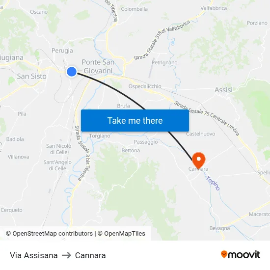 Via Assisana to Cannara map