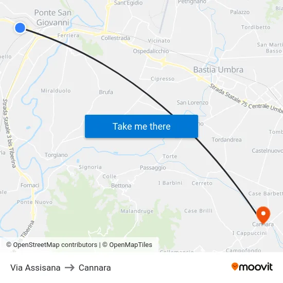 Via Assisana to Cannara map