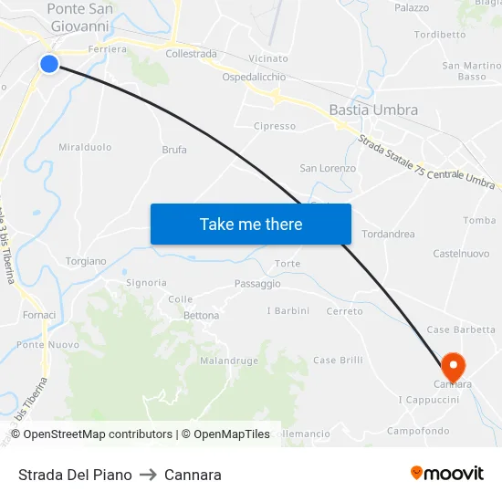 Del Piano Road to Cannara map