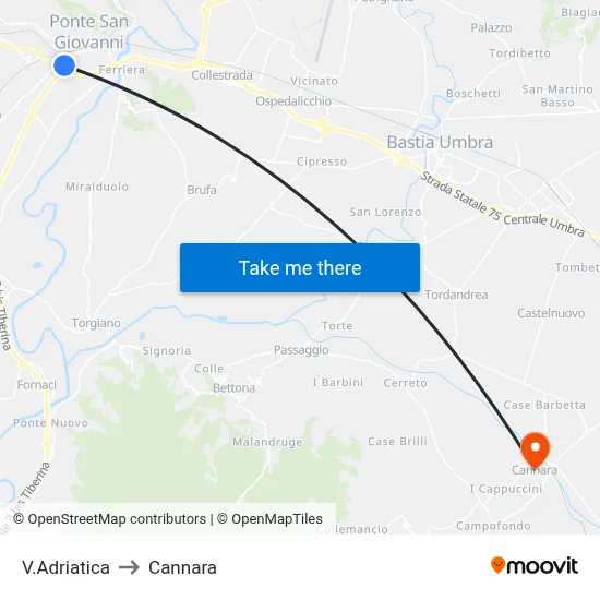 Via Adriatica to Cannara map