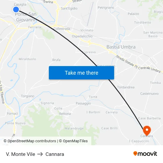 Monte Vile Street to Cannara map