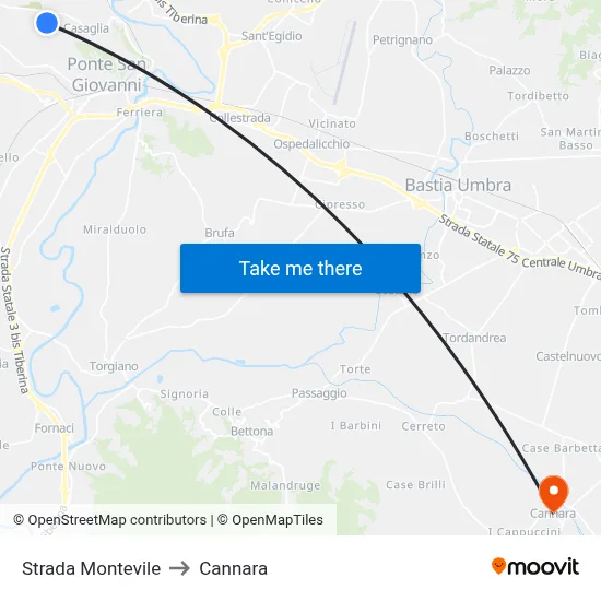 Montevile Road to Cannara map