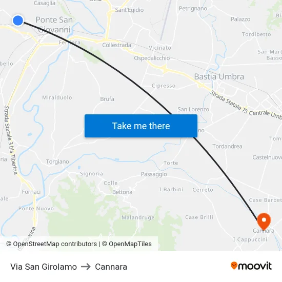 San Girolamo Street to Cannara map