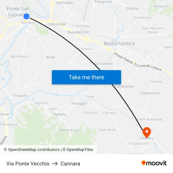Via Ponte Vecchio to Cannara map