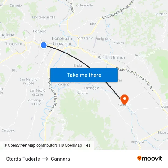 Tuderte Road to Cannara map