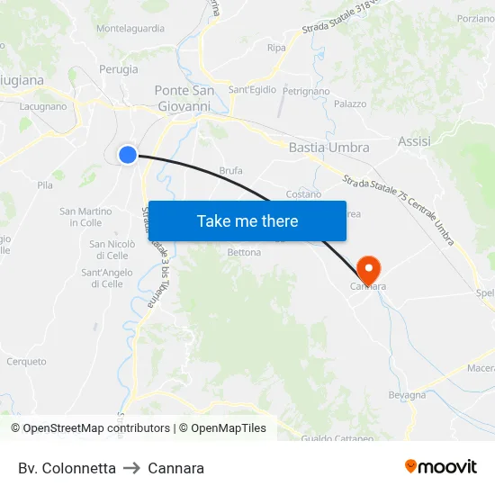 Colonnetta Junction to Cannara map