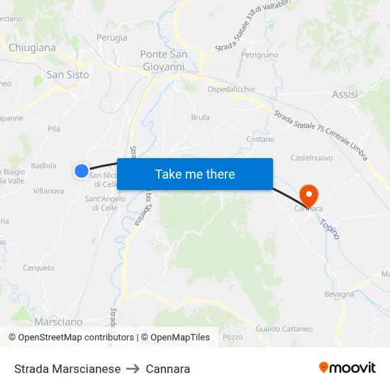 Strada Marscianese to Cannara map