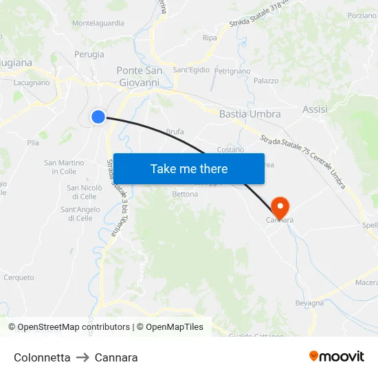 Colonnetta to Cannara map